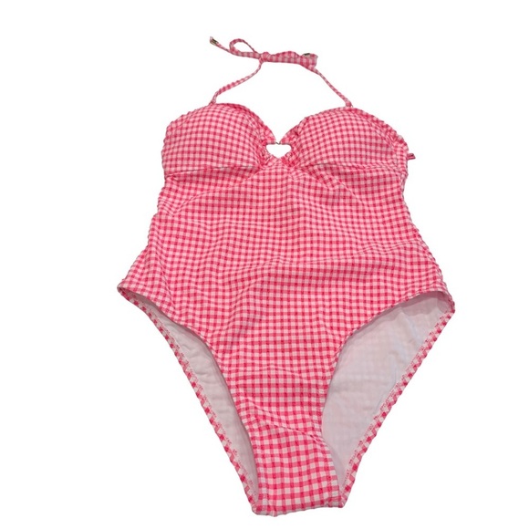 Betsey Johnson Other - BETSEY Johnson 1 Pcs Bathing Suit Retro Pink & White Gingham Adj. Strap Sz M NEW